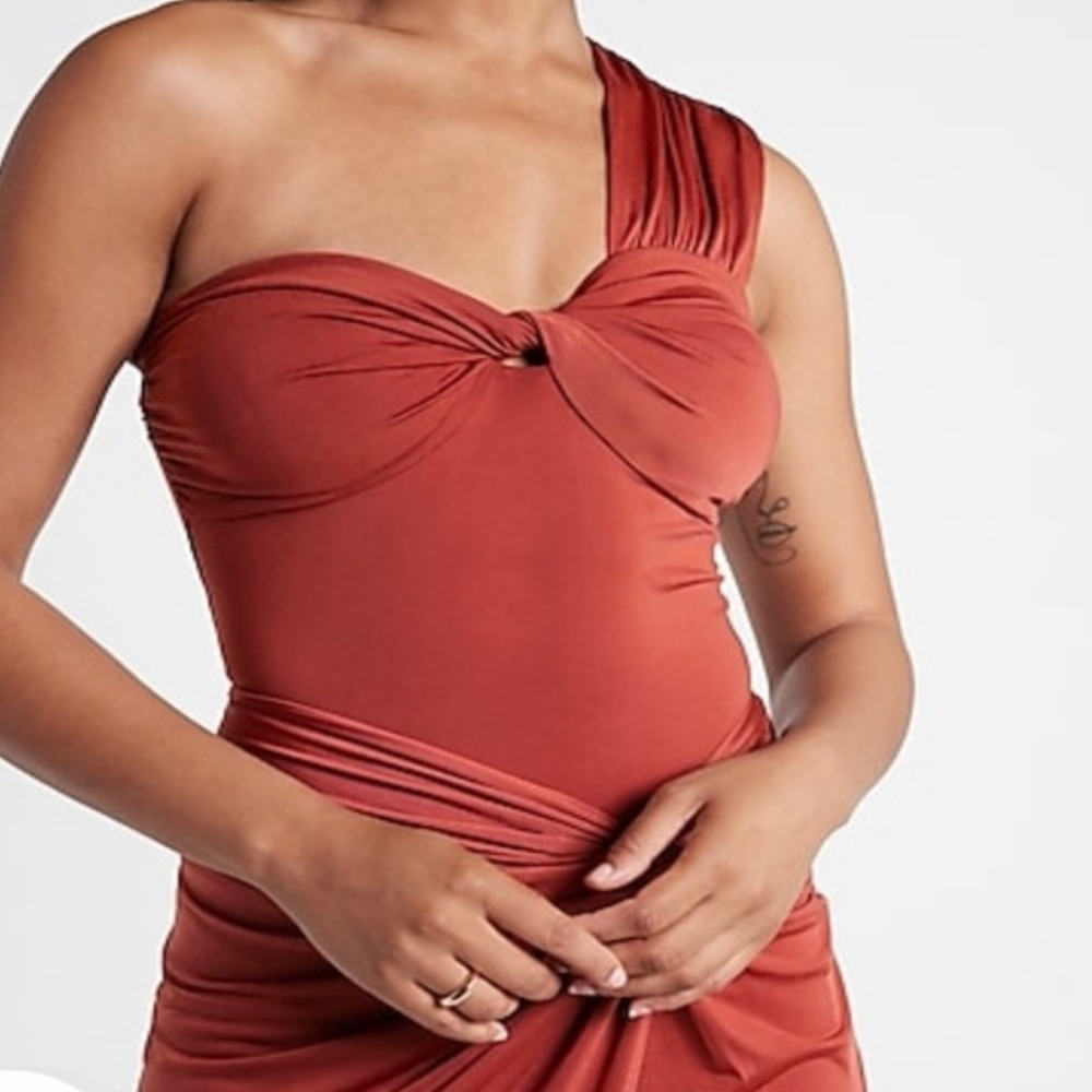 NWT Express One-Shoulder Terracotta Dress